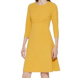 CALVIN KLEIN Cinched Empire Waist Marigold Long Sleeves A Line Dress NWT Size 8
